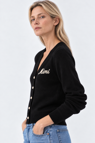 Cotton Cashmere "Mimi" Embroidered V Neck Cardigan