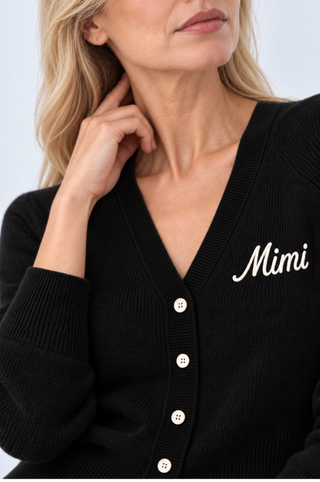 Cotton Cashmere "Mimi" Embroidered V Neck Cardigan