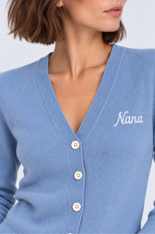 Cotton Cashmere "Nana" Embroidered V Neck Cardigan