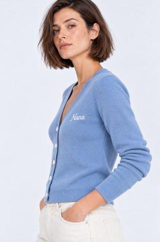 Cotton Cashmere "Nana" Embroidered V Neck Cardigan
