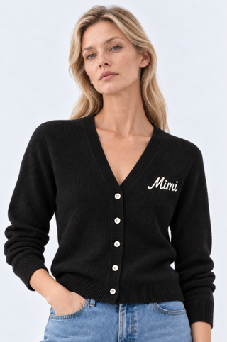 Cotton Cashmere "Mimi" Embroidered V Neck Cardigan