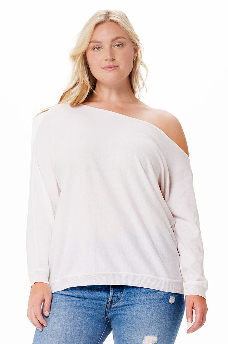 Plus Size Cotton Cashmere Off The Shoulder Sweater - white