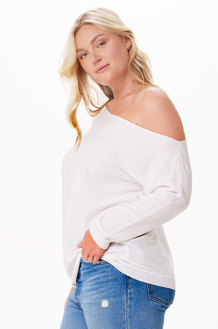 Plus Size Cotton Cashmere Off The Shoulder Sweater - white