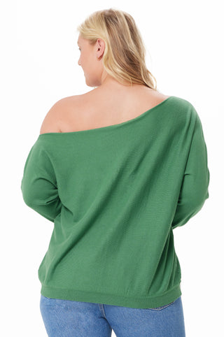 Plus Size Cotton Cashmere Off The Shoulder Sweater - golf green