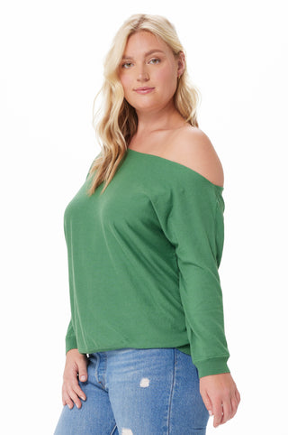 Plus Size Cotton Cashmere Off The Shoulder Sweater - golf green