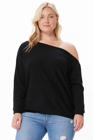 Plus Size Cotton Cashmere Off The Shoulder Sweater - black