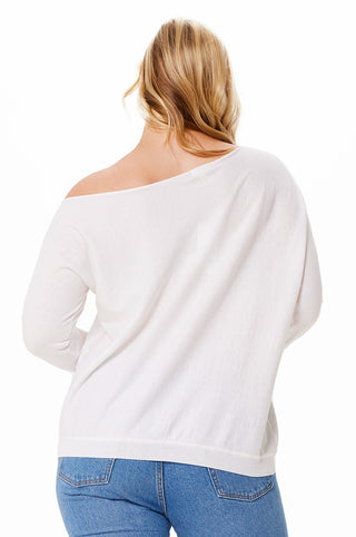 Plus Size Cotton Cashmere Off The Shoulder Sweater - white