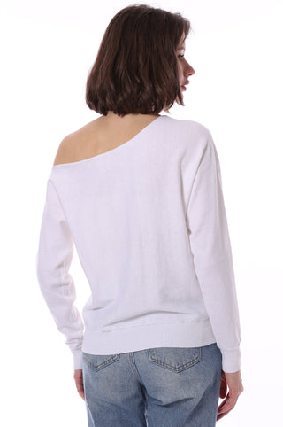 Fine Cotton Cashmere Off the Shoulder Top- White