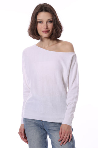 Fine Cotton Cashmere Off the Shoulder Top- White