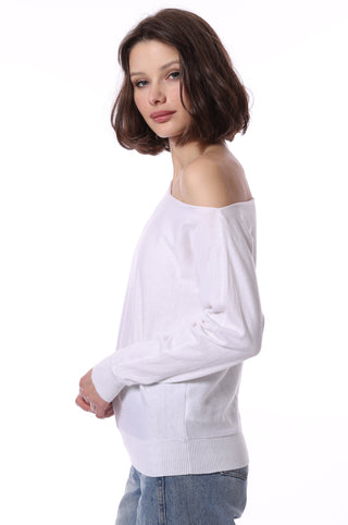 Cotton Cashmere Off The Shoulder Top - White