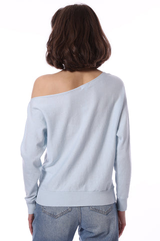 Fine Cotton Cashmere Off the Shoulder Top- Baby Blue