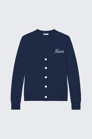 Cotton Cashmere "Nana" Embroidered V Neck Cardigan