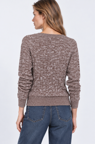 Cotton Cable Marled V Neck