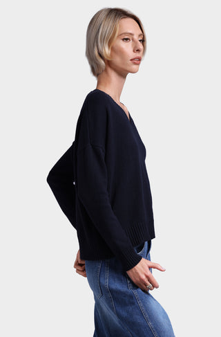 Cotton Cashmere Boxy V Neck Top