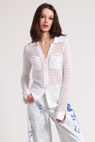 Cotton Cashmere Plaited Mesh Button Down Shirt