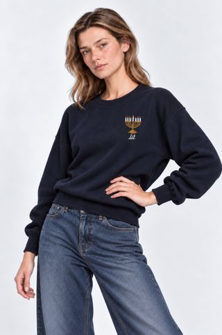 Cotton Cashmere Unisex "Lit" Embroidered Crew