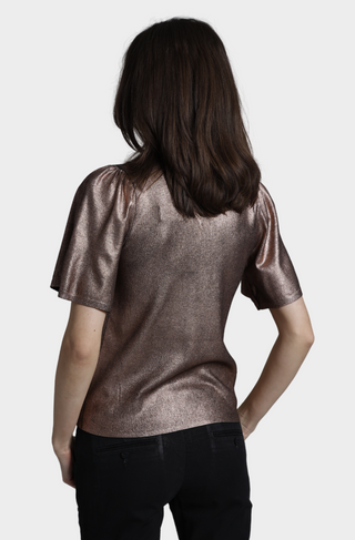 Viscose Metallic Print Flared Short Sleeve Top