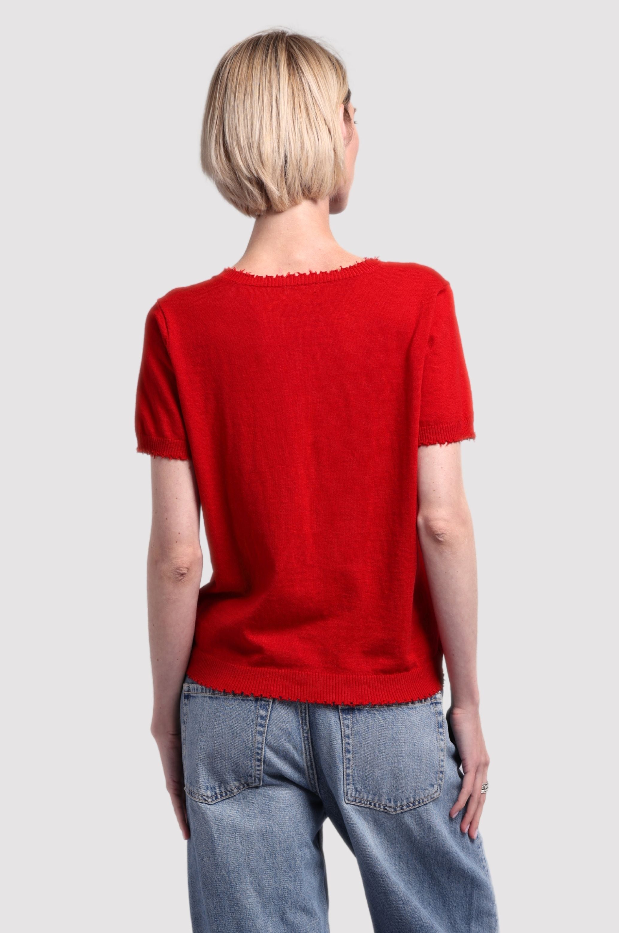Cotton Cashmere Frayed V Tee