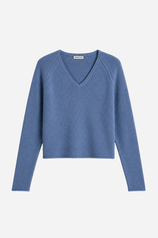 Sheer Luxury Cashmere Long Sleeve V Neck with Rolled Trims