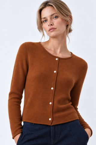 Sheer Luxury Cashmere Cardigan with Rolled Trims
