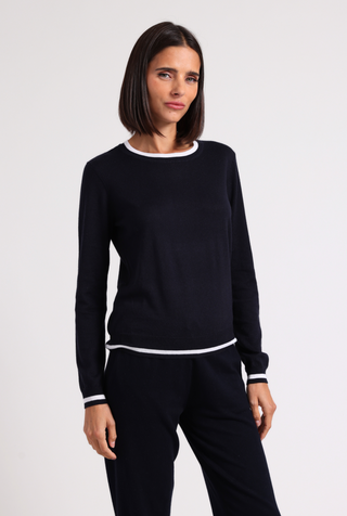 Supima Cotton Cashmere LS Crew with Tipping