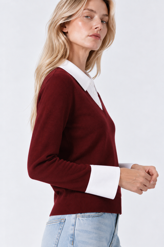 Cotton Cashmere Layered Polo Top