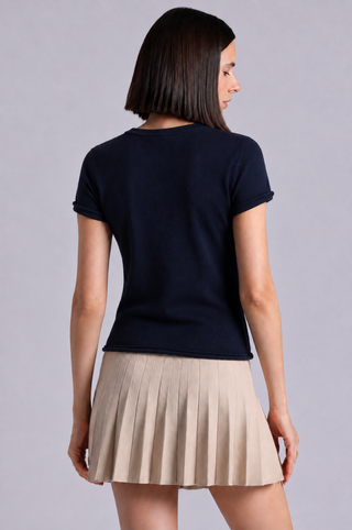 Sheer Luxury Cashmere Short Sleeve Tee with Rolled Trims