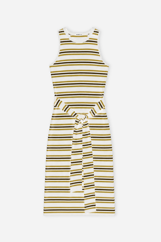 Striped Tie Front Tank Dress With Rolled Edges
