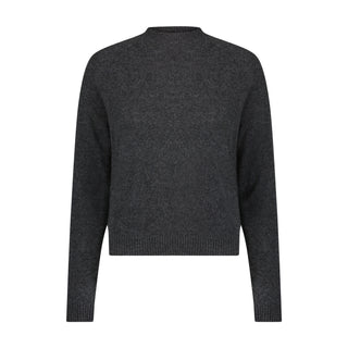 Cashmere Long Sleeve Shrunken Crewneck Sweater- Black Charcoal