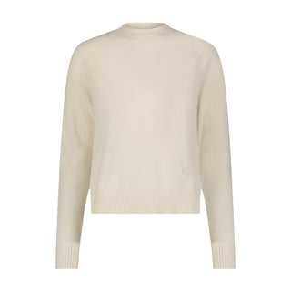 Cashmere Long Sleeve Shrunken Crewneck Sweater- White