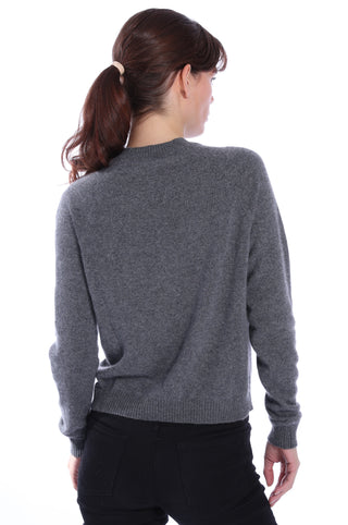 Cashmere Long Sleeve Shrunken Crewneck Sweater- Charcoal HTR Grey