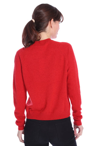 Cashmere Long Sleeve Shrunken Crewneck Sweater- Heather Red