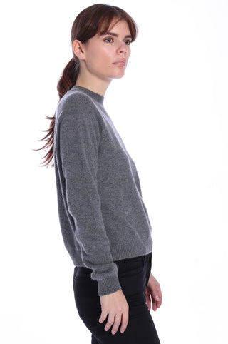 Cashmere Long Sleeve Shrunken Crewneck Sweater- Charcoal HTR Grey