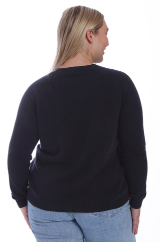 Plus Cashmere Long Sleeve Shrunken Crew - Black