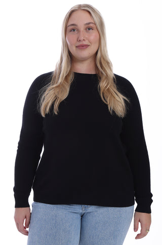 Plus Cashmere Long Sleeve Shrunken Crew - Black