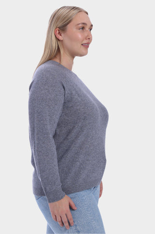 Plus Cashmere Long Sleeve Shrunken Crew - Grey Shadow