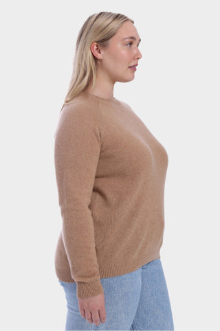 Plus Cashmere Long Sleeve Shrunken Crew - Camel
