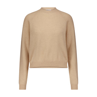Cashmere Long Sleeve Shrunken Crewneck Sweater- Wheat