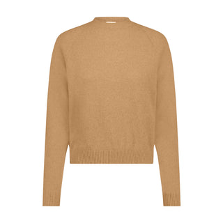 Cashmere Long Sleeve Shrunken Crewneck Sweater- Camel