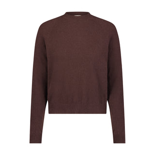 Cashmere Long Sleeve Shrunken Crewneck Sweater- Chocolate