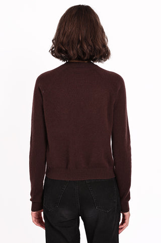 Cashmere Long Sleeve Shrunken Crewneck Sweater- Chocolate