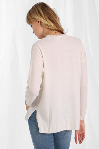 Cashmere Long and Lean V-Neck Sweater- White
