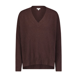Cashmere Long and Lean V-Neck Sweater- Chocolate