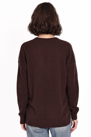 Cashmere Long and Lean V-Neck Sweater- Chocolate