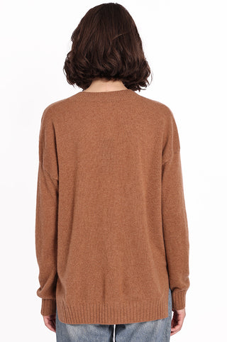 Cashmere Long and Lean V-Neck Sweater- Dark Vicuna