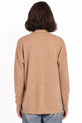 Cashmere Long and Lean V-Neck Sweater- Camel