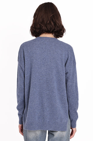 Cashmere Long and Lean V-Neck Sweater- Harbour Blue