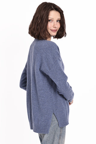 Cashmere Long and Lean V-Neck Sweater- Harbour Blue