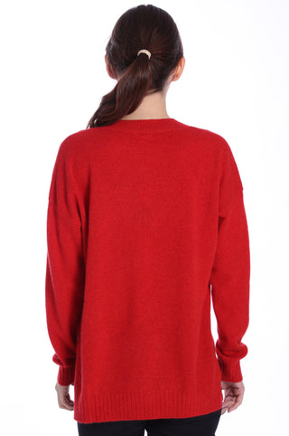Cashmere Long and Lean V-Neck Sweater- Heather Red