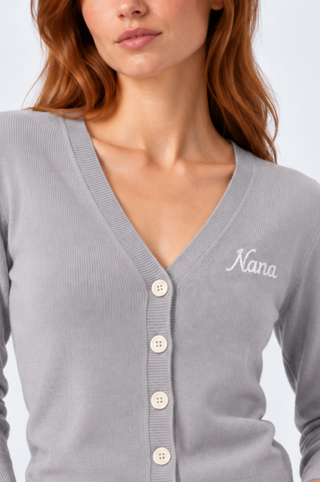 Cotton Cashmere "Nana" Embroidered V Neck Cardigan